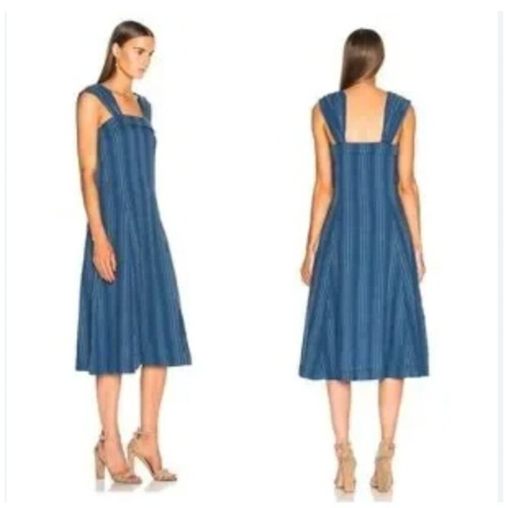 The Great Sundown Dress Womens XS Blue Striped Sleeveless Midi Sundress Summer